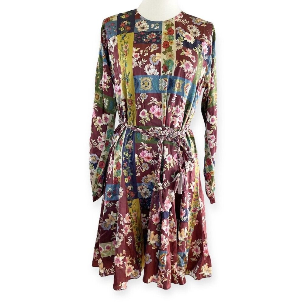 NWT Johnny Was Laurie Pippa Belted Patchwork Mini Dress Women’s S Silk with Slip